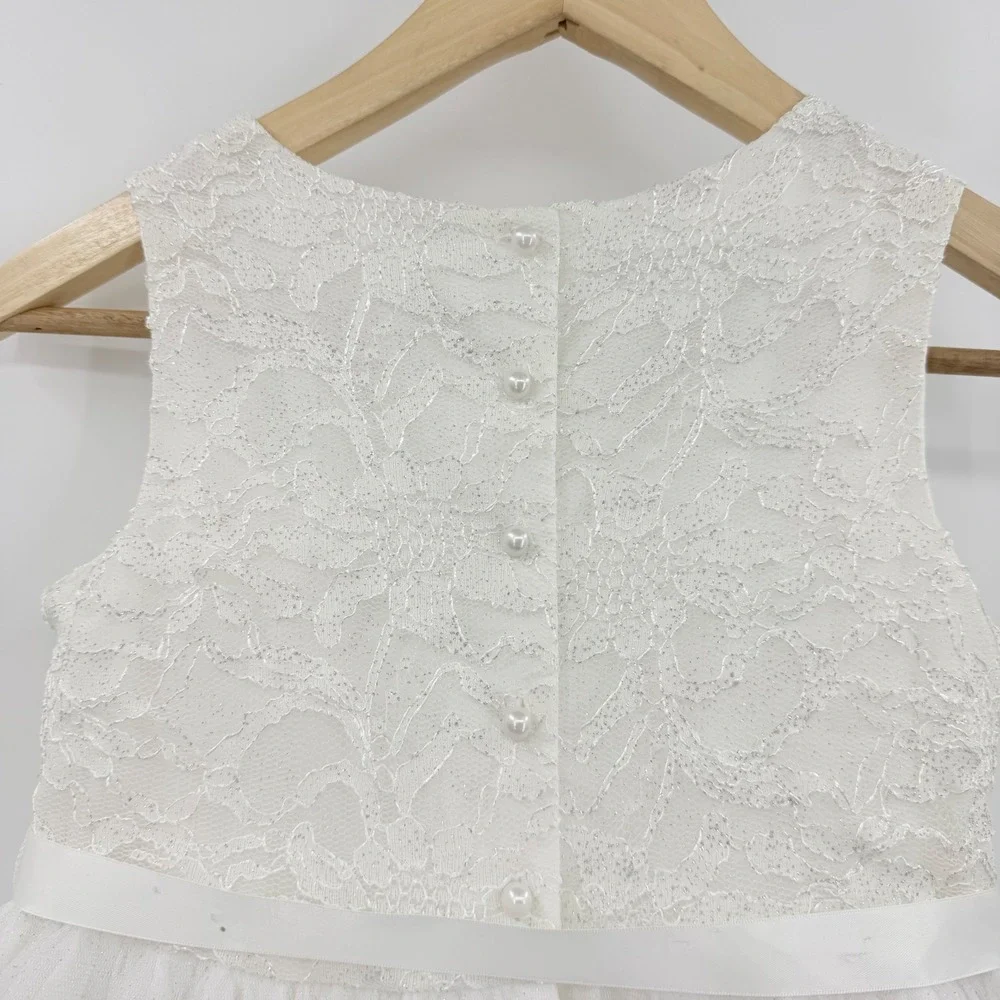 Bella by Marmellata Lace Tulle Dress 10 White Glitter Formal Flower Girl Wedding